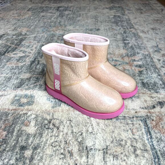 UGG Shoes - UGG Rain Boots 5-6 Classic ClearMini Pink Sparkle Waterproof Snow Women Kid Read
